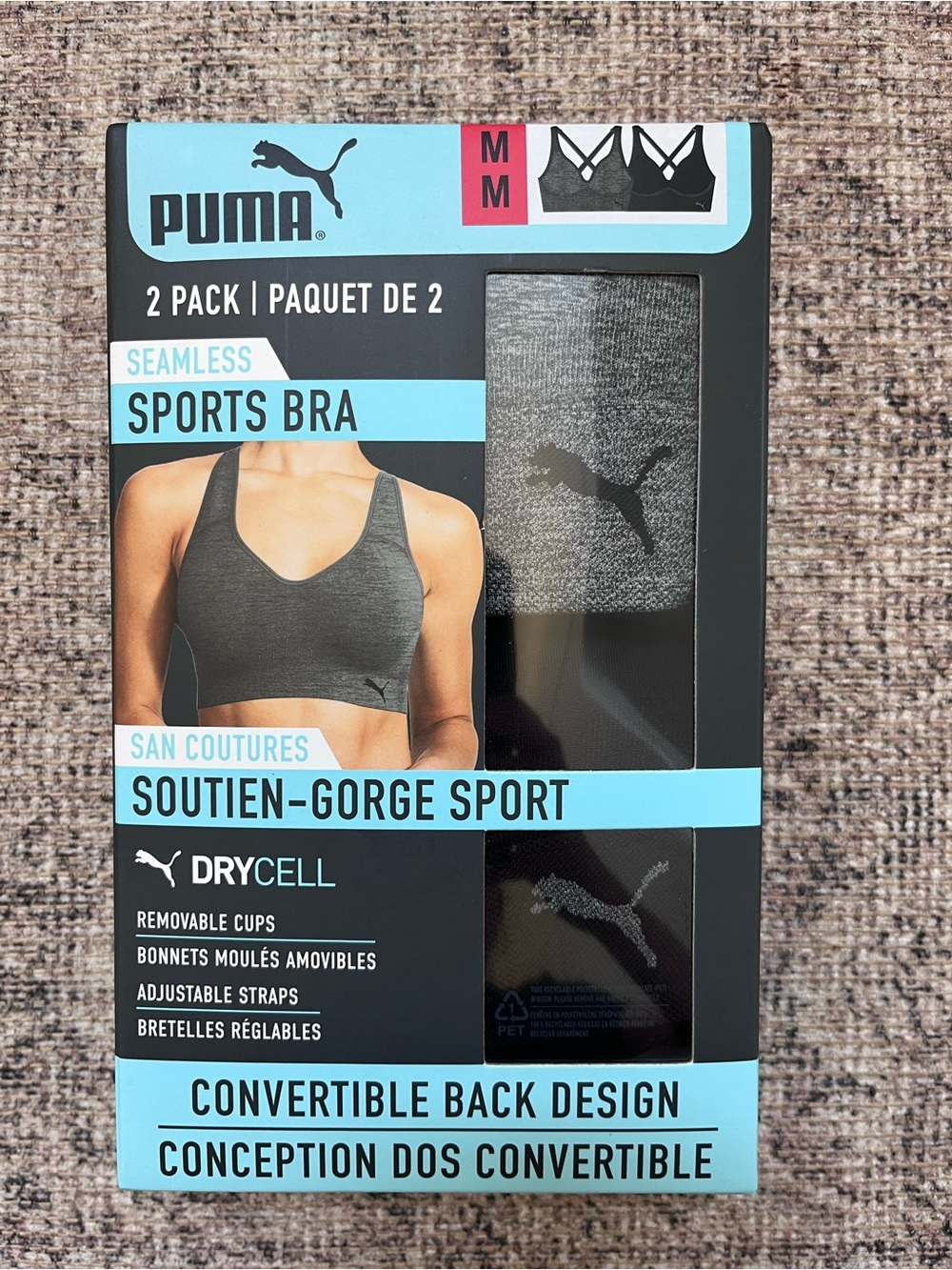 NEW Puma Women’s Seamless Sports Bra 2-Pack - Gray/Black M
